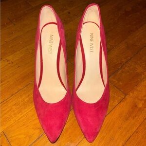 Nine West Red Suede Pointed-Toe Pumps